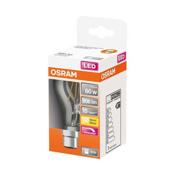 OSRAM - Led standard clair filament variable 7w b22 chaud boite 1