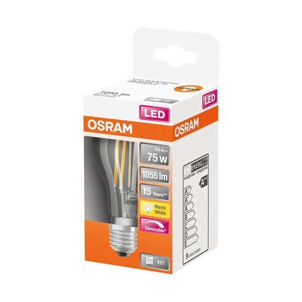 OSRAM - Led standard clair filament variable 9w e27 chaud boite 1