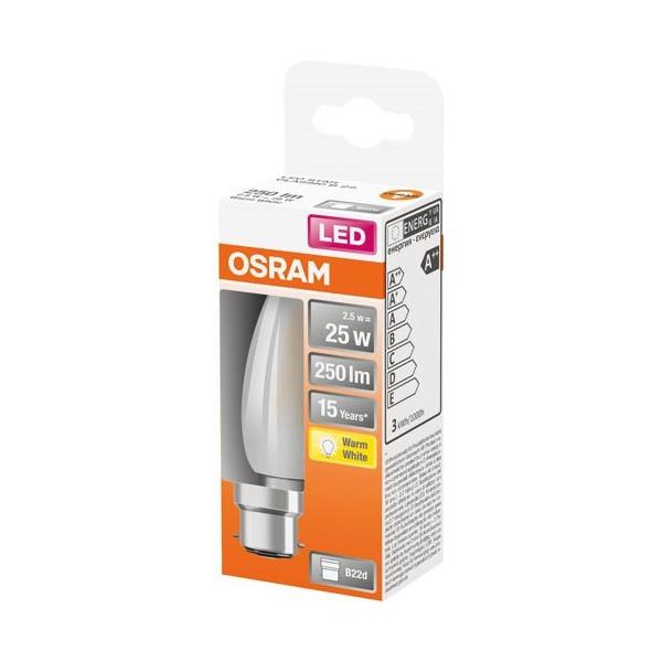 OSRAM - LED flamme verre dépoli 2.5W B22 chaud boite 1