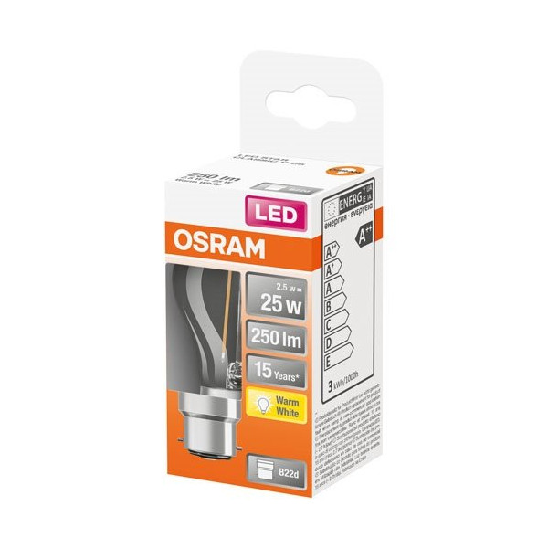 OSRAM - Led sphérique clair filament 2.5w b22 chaud boite 1
