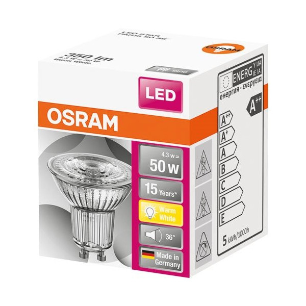 OSRAM - Spot par16 led 36 verre 4.3w gu10 chaud boite 1