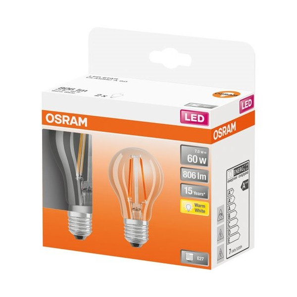 OSRAM - Led standard verre clair 7w e27 chaud boite de 2