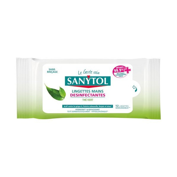 SANYTOL - Sanytol lingettes désinfectantes mains x12