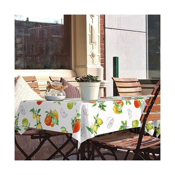 D-C-TABLE - Nappe toile ciree ronde manhattan citronella 150cm
