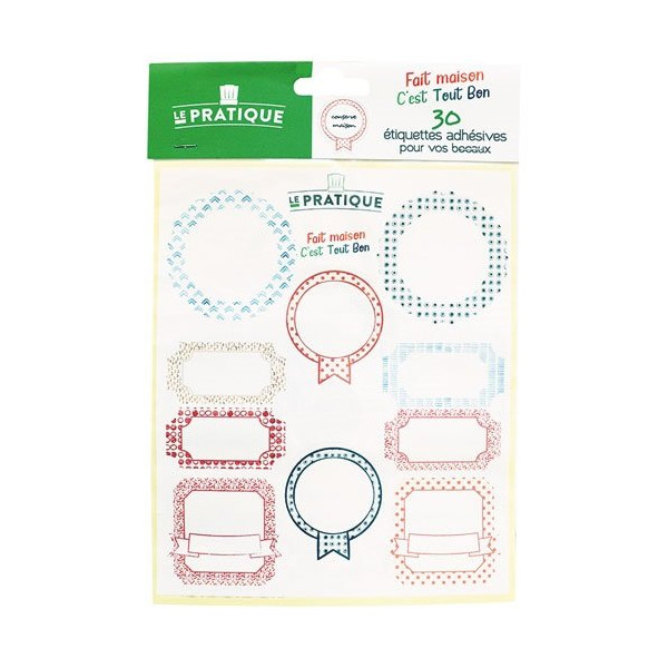 LE PRATIQUE - Sachet 10x3 étiquettes adhésives assorties pour conserves