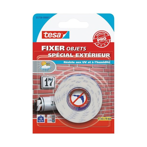 TESA - Fixer objet double face spécial extérieur 15 m x 19 mm