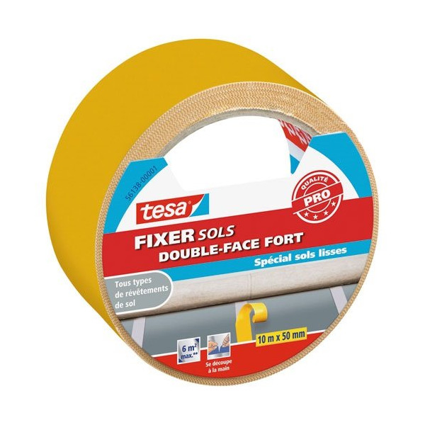 TESA - Fixer sols double face adhésion forte 10 m x 50 mm