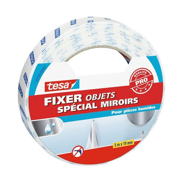 TESA - Fixer objet double face miroir 5 m x 19 mm