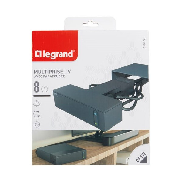 LEGRAND - Multiprise FB 4x2P+T - 4X2P corner TV parafoudre 2m noir
