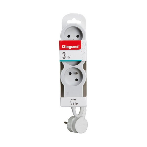 LEGRAND - Multiprise FB 3x2P+T standard 1.5m 1mm² blanc/gris