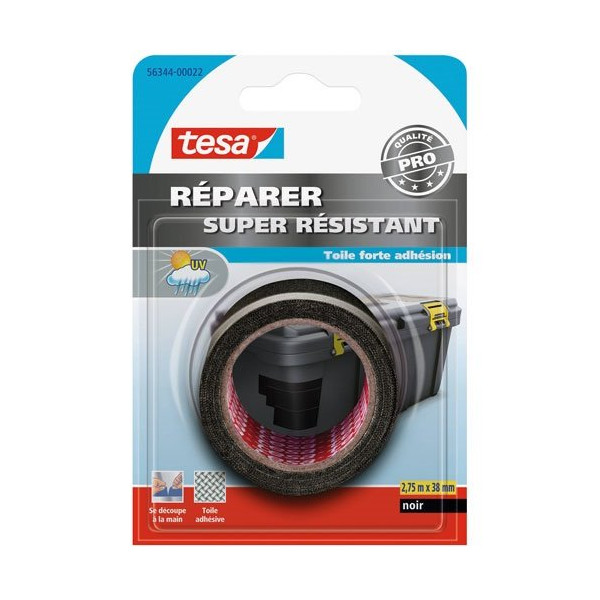 TESA - Ruban adhésif réparation toilé super résistant noir 2,75 m x 38 mm