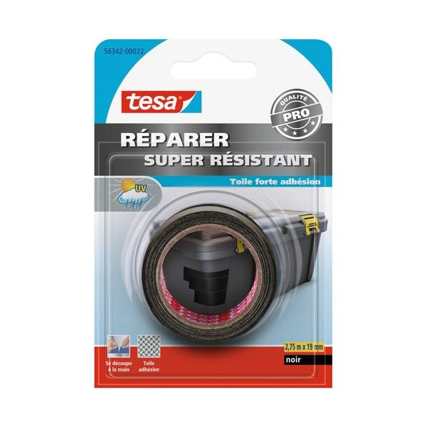 TESA - Ruban adhésif réparation toilé super résistant noir 2,75 m x 19 mm