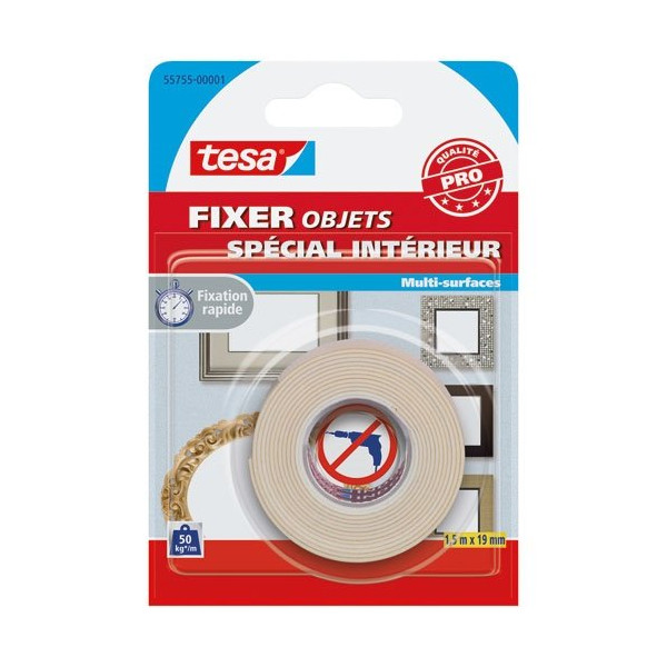 TESA - Fixation objet double face intérieur 1,5 m x 19 mm