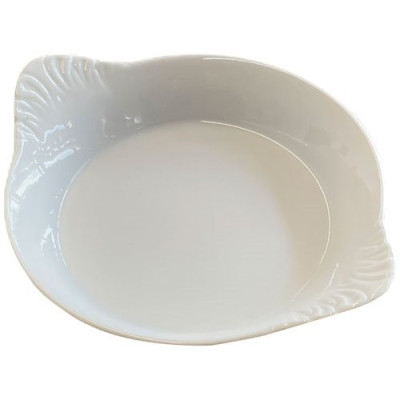 PLAT ROND OREILLES CERAM 15X12.5 BLANC (Vendu par 36)