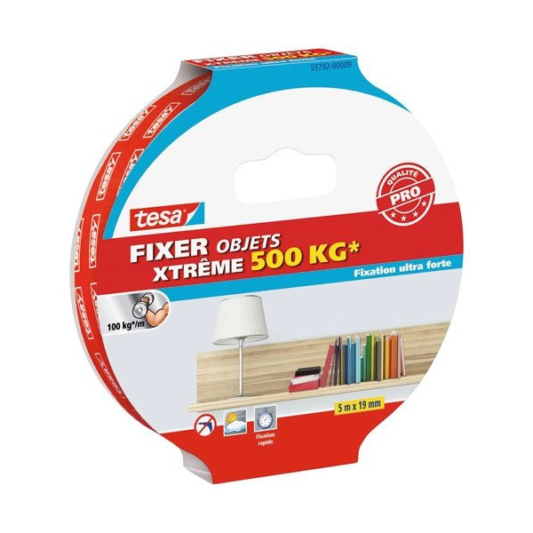 TESA - Fixer Objet Xtrême 500 Kg 5 m x 19 mm