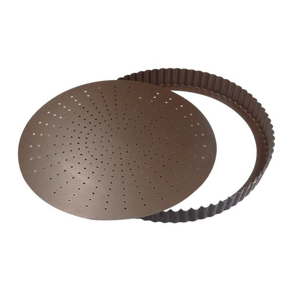 GOBEL - Tourtière cannelée 28 cm avec fond amovible perforé - Acier antiadhérent