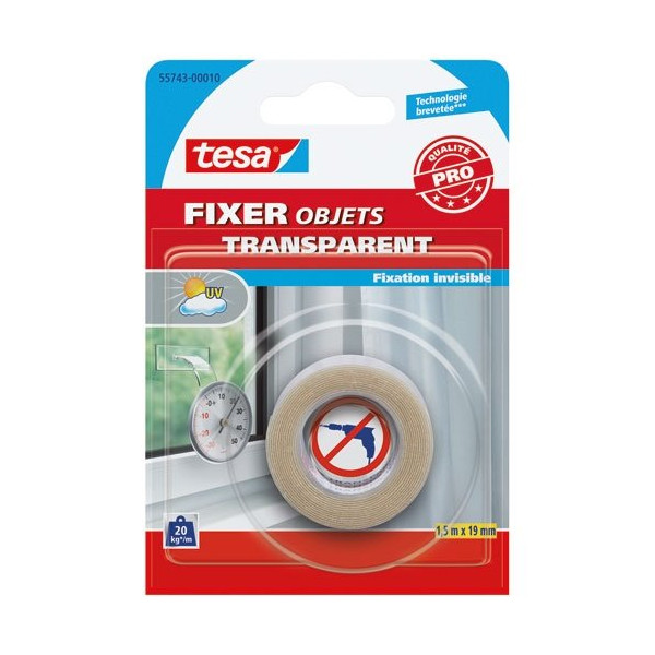 TESA - fixation objets double face transparent 1.5mx19mm