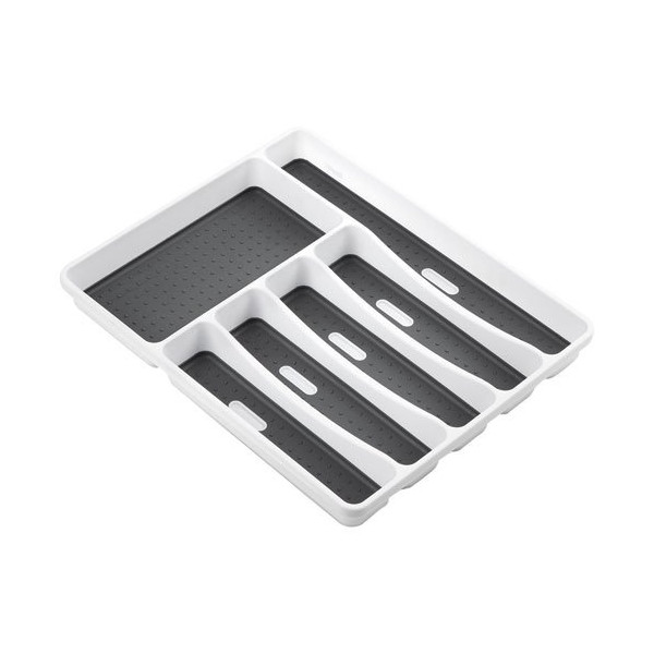 RAYEN - Range Couverts 6 Cases Blanc/Gris Bi-Matière 40 x 32,5 x 5 cm - Rayen