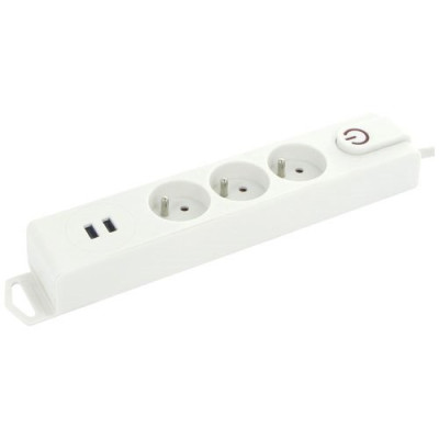 Blocs Multiprise x3 + 2 Ports USB + Interrupteur Blanc 1m5