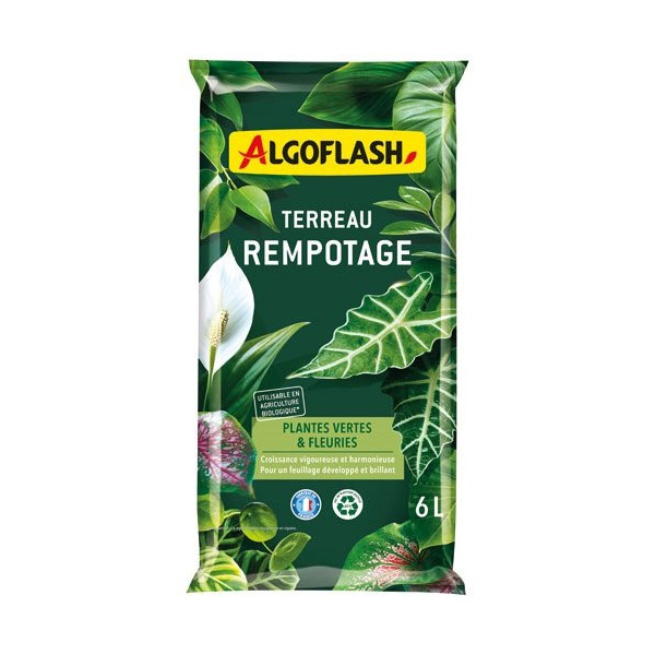 ALGOFLASH. - Terreau rempotage plantes vertes et plantes fleuries 6l