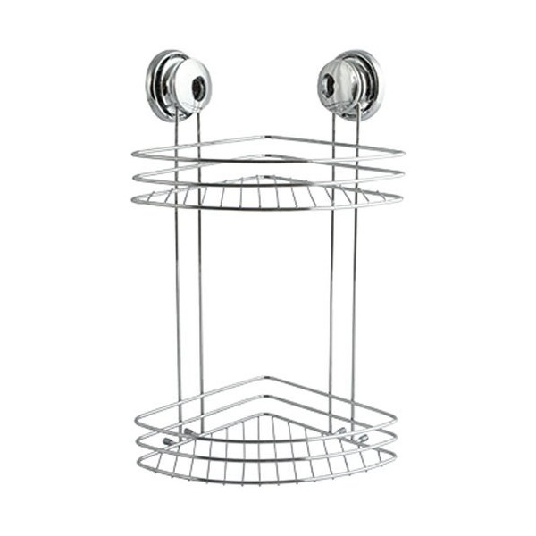 MSV - Etagère d'angle 2 niveaux ventouse chrome