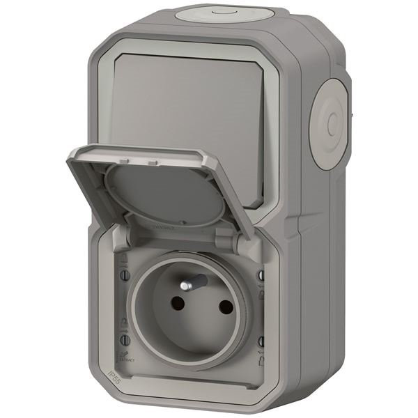 LEGRAND - Plexo interrupteur et prise 2p+t vertical gris