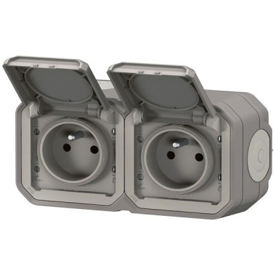 PLEXO 2 PRISES 2PT T HORIZONTAL GRIS