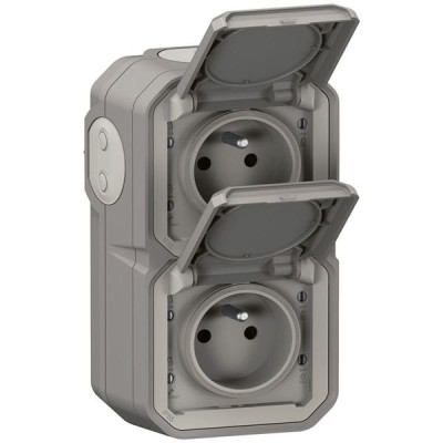 PLEXO 2 PRISES 2PT T VERTICALGRIS