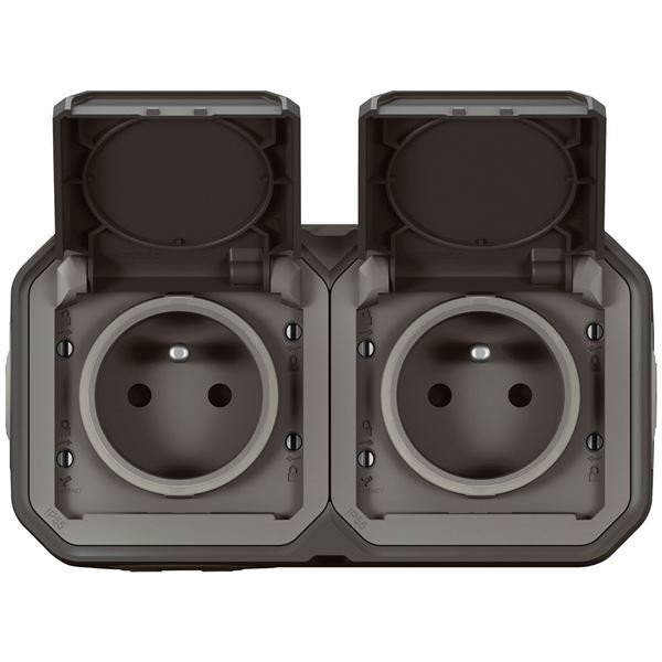 LEGRAND - Plexo double prise 2p+t horizontal anthracite encastré