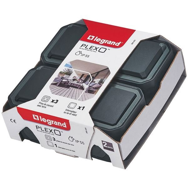 LEGRAND - Plexo anthracite complet lot de 3 prises 2p+t et 1 interrup.