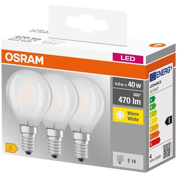 OSRAM - LED Sphérique Filament dépolie 4W40 E14 chaud BOITE X3