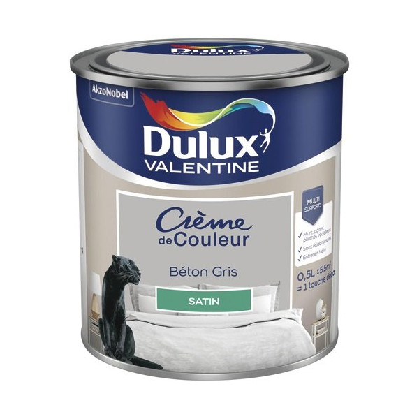 DULUX VALENTINE - Valentine crème de couleur satin 0.5l béton gris