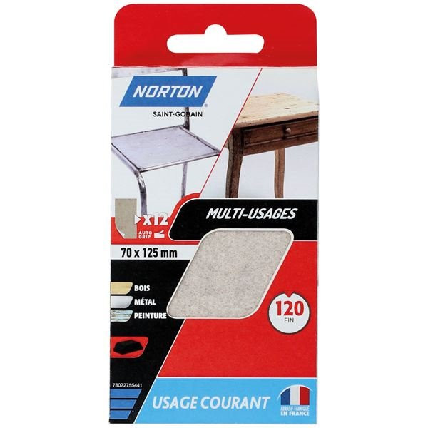 NORTON - patins pour cale a poncer 70x125 grain 120/fin