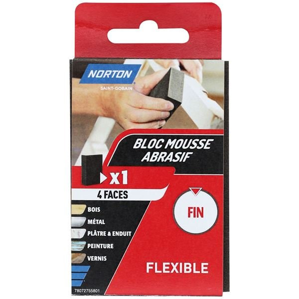 NORTON - Eponge 4 face 100x66x26 grain 180 fin norton courants