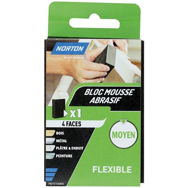 NORTON - Eponge 4 face 100x66x26 grain 100 moyen norton courants