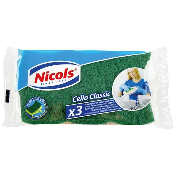 NICOLS - Éponge végétale grattante verte cello classic x3