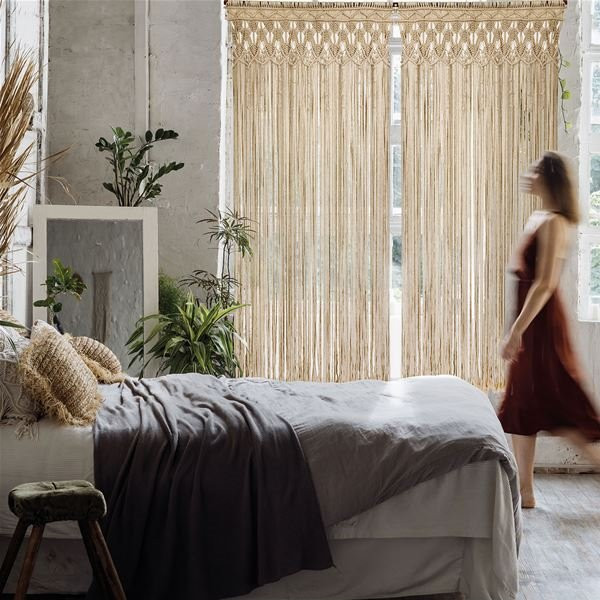 MOREL - Rideau de porte Bohème en macramé 90x200cm écru