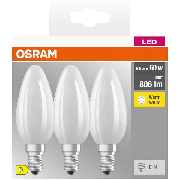 OSRAM - Led flamme dépolie e14 5.5w 806lm chaud 2700k x3