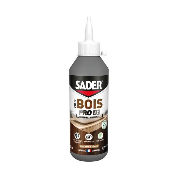 SADER - Colle bois pro d3 vinylique exterieur 250ml Sader