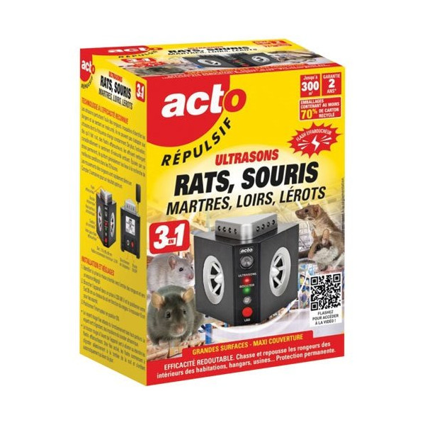 ACTO - Repulsif ultrasons 3 en 1 maxi couverture grand angle 300m2