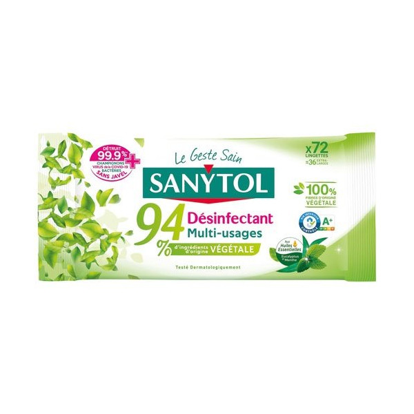 SANYTOL - Sanytol lingettes desinfectantes x72 eucalyptus-menthe.