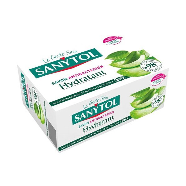 SANYTOL - Savon solide antibacterien hydratant aloe vera the vert bio