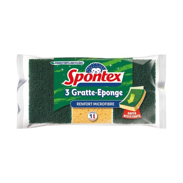 SPONTEX - Gratte eponge avec renfort microfibre très absorbant x3