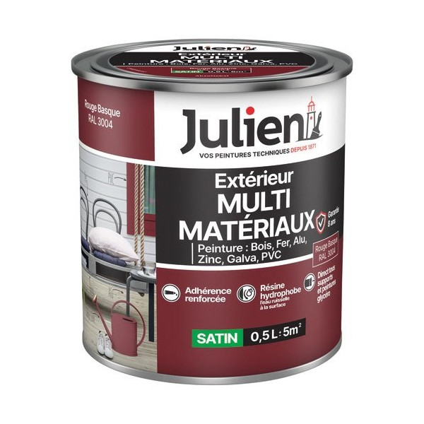 JULIEN - Peinture Julien multi matériaux rouge basque 0.5l