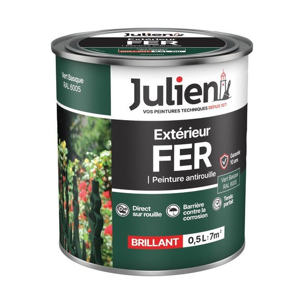 JULIEN - Peinture Julien fer anti rouille vert basque 0.5l
