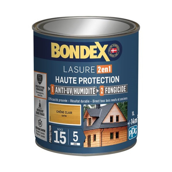 BONDEX - Bondex lasure 2 en1 ind 15 5 ans 1l chêne clair