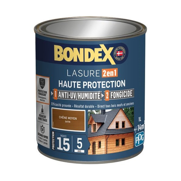 BONDEX - Bondex lasure 2en1 ind 15 5ans chêne moyen 1l