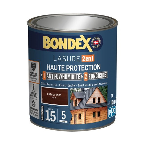 BONDEX - Bondex lasure 2en1 ind 15 5ans 1l chêne foncé