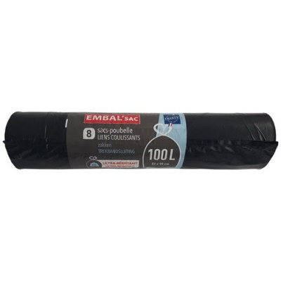Sac poubelle ultra résistant lien coulissant 100L x 8 sacs