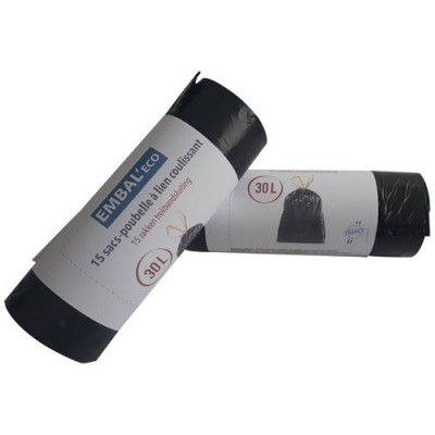 Sac poubelle Embal'eco lien coulissant 30L x 15 sacs